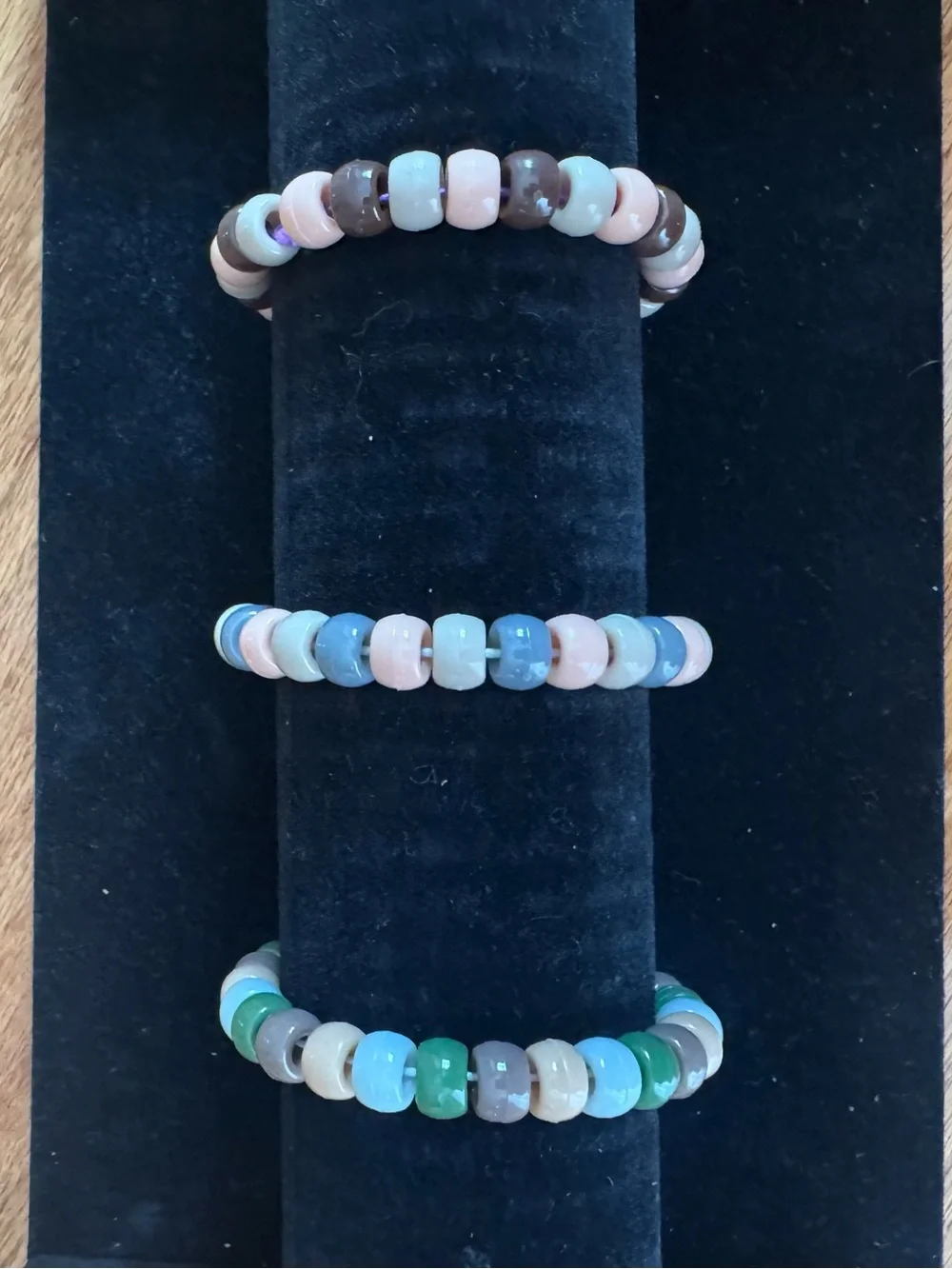 Pastel Trio Kids Stretch Bead Bracelet Set — Pink, Blue & Green